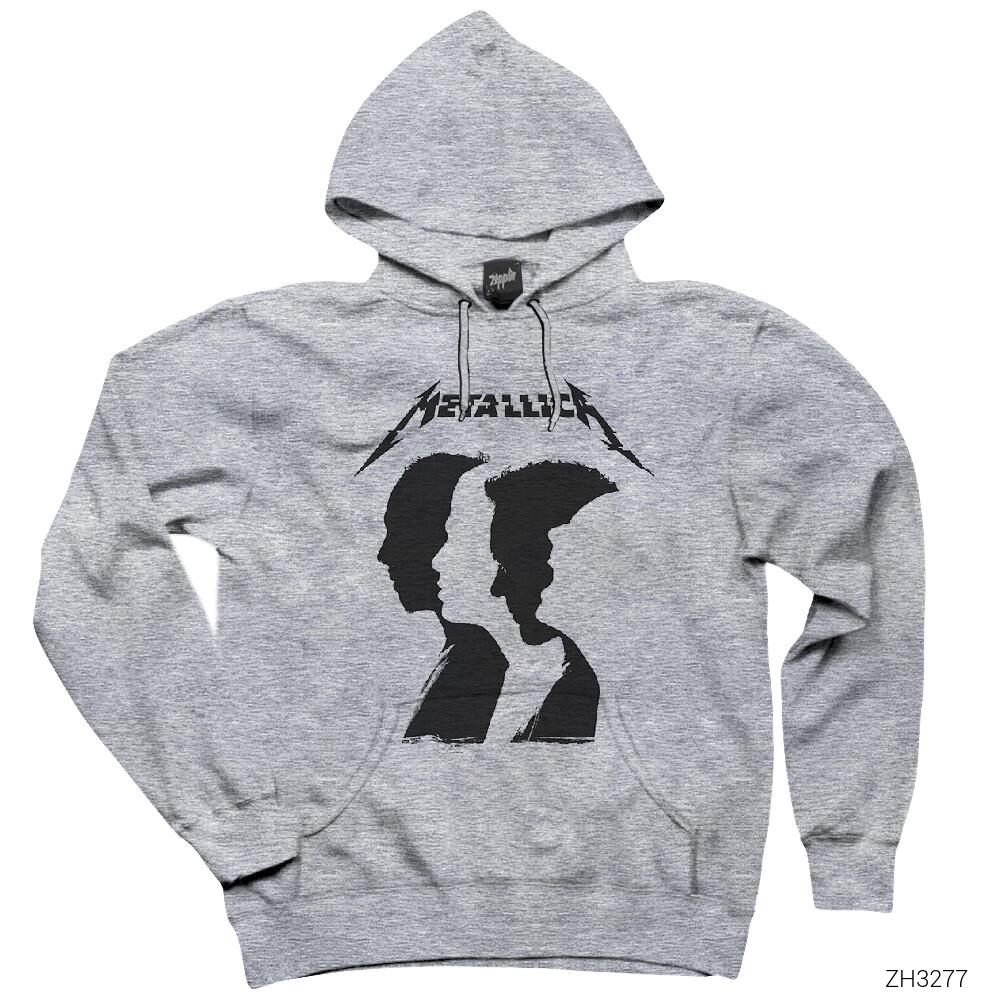 Metallica Group Silhouette Gri Kapşonlu Sweatshirt Hoodie