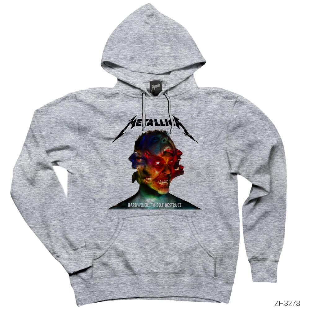 Metallica Hardwired Self Destruct Gri Kapşonlu Sweatshirt Hoodie