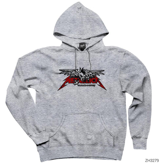 Metallica Seek and Destroy Skull Gri Kapşonlu Sweatshirt Hoodie