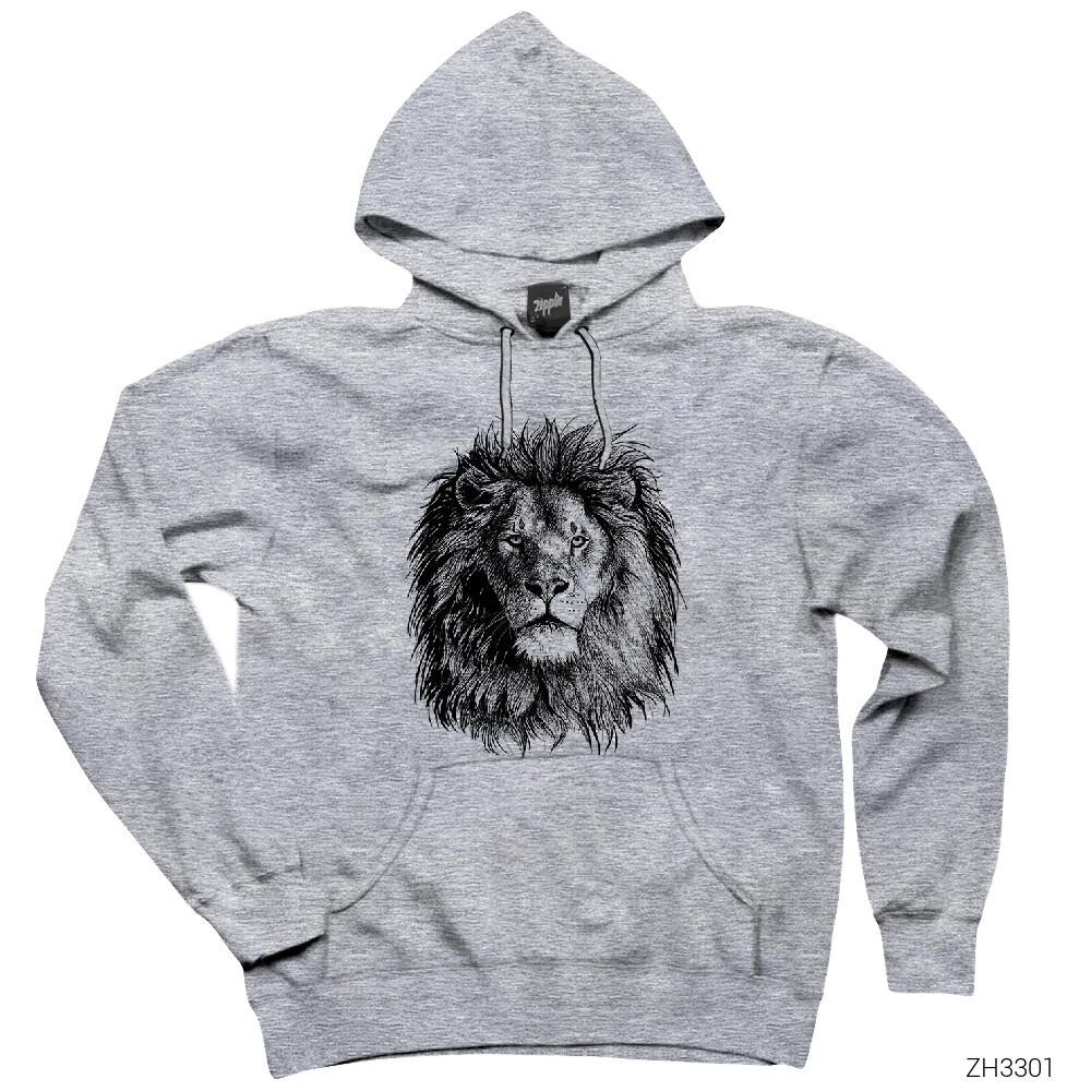 Aslan Siyah Beyaz Gri Kapşonlu Sweatshirt Hoodie