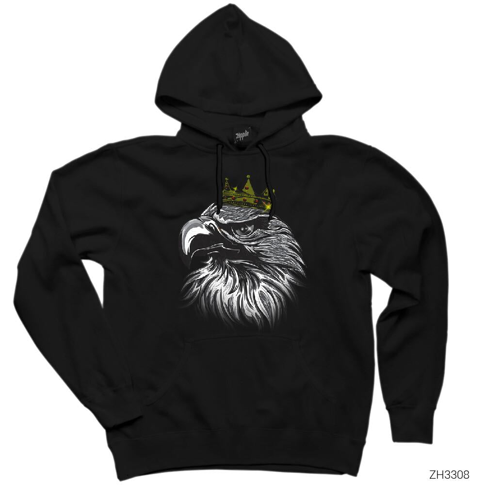 Kartal Kral Siyah Kapşonlu Sweatshirt Hoodie