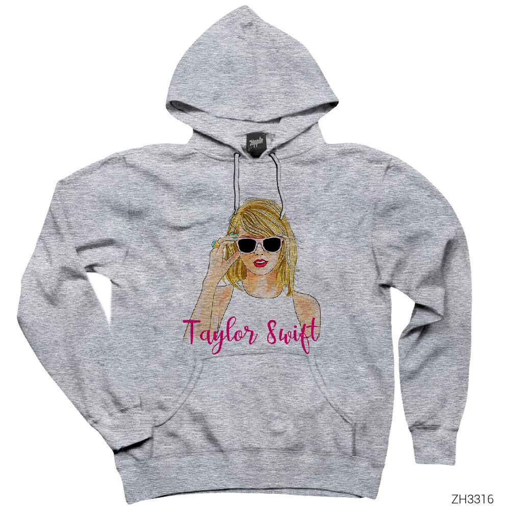 Taylor Swift Cartoon Gri Kapşonlu Sweatshirt Hoodie