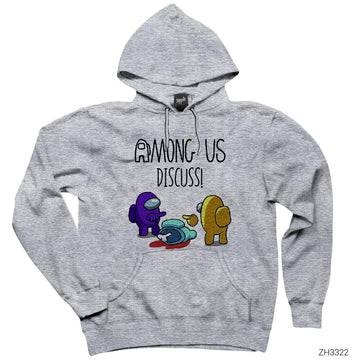 Among Us Discuss Gri Kapşonlu Sweatshirt Hoodie