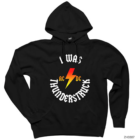 AC DC I Was Thunderstuck Siyah Kapşonlu Sweatshirt Hoodie