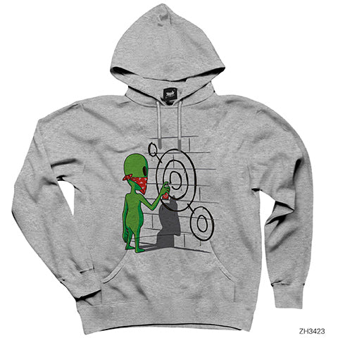 Alien Graffiti Gri Kapşonlu Sweatshirt Hoodie
