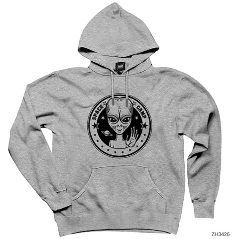 Alien Space Camp Gri Kapşonlu Sweatshirt Hoodie
