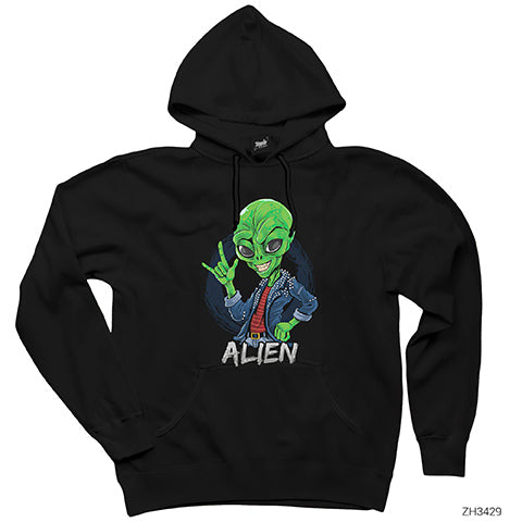 Rock Star Alien Siyah Kapşonlu Sweatshirt Hoodie