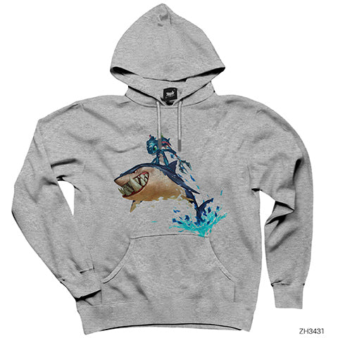 Fizz Shark Gri Kapşonlu Sweatshirt Hoodie