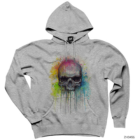 Skull Kuru Kafa Paint Gri Kapşonlu Sweatshirt Hoodie