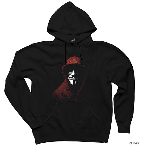 Anonymous Half Mask Siyah Kapşonlu Sweatshirt Hoodie