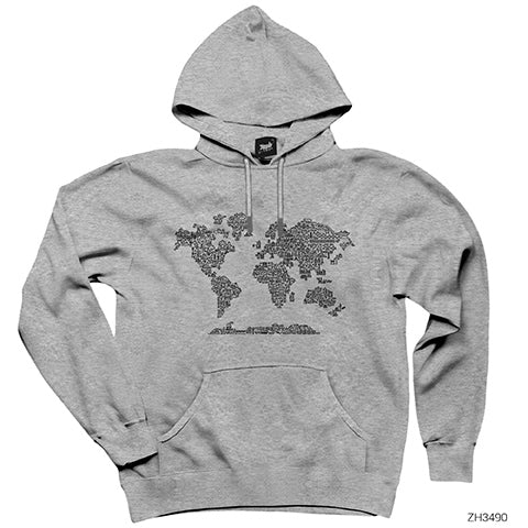 Harita İkon Gri Kapşonlu Sweatshirt Hoodie