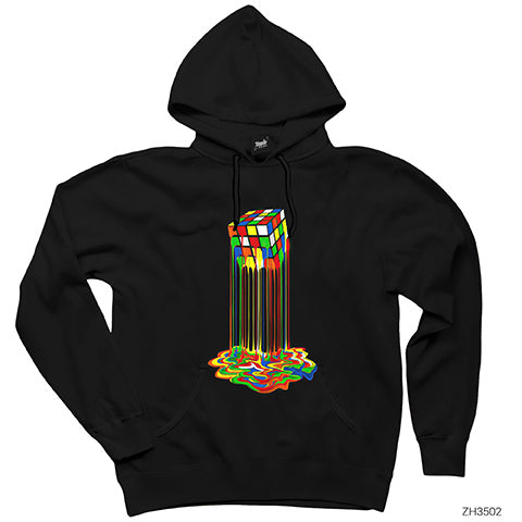 Rubix Cube Rainbow Siyah Kapşonlu Sweatshirt Hoodie