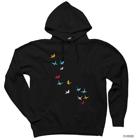 Flying Papers as Birds Siyah Kapşonlu Sweatshirt Hoodie