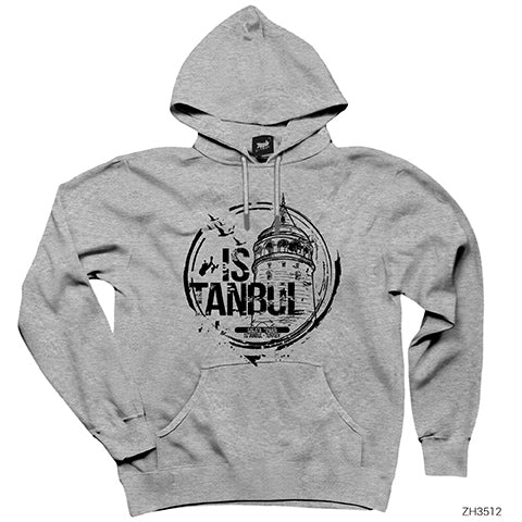 Istanbul Galata Tower Gri Kapşonlu Sweatshirt Hoodie