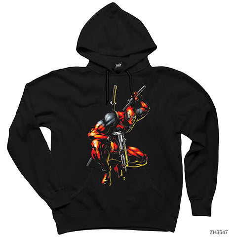 Deadpool Uzi Siyah Kapşonlu Sweatshirt Hoodie