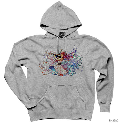 Anime Violin Girl Gri Kapşonlu Sweatshirt Hoodie