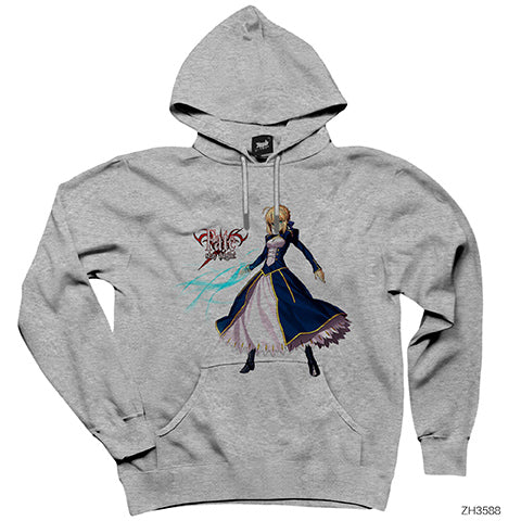 Fate Stay Night Saber Gri Kapşonlu Sweatshirt Hoodie