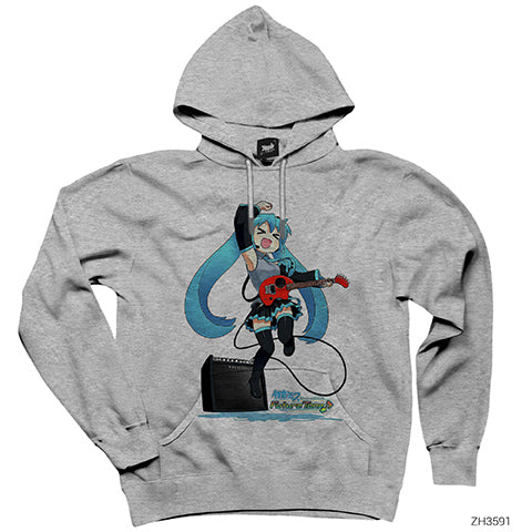 Future Tone Hatsune Miku Gri Kapşonlu Sweatshirt Hoodie