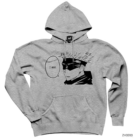 Gojou Satoru I See Gri Kapşonlu Sweatshirt Hoodie