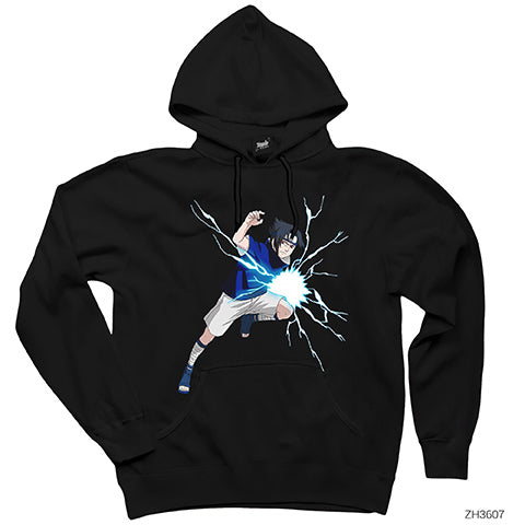 Naruto Uchia Sasuke Siyah Kapşonlu Sweatshirt Hoodie