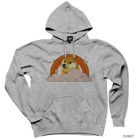 Dogecoin Kripto Para Gri Kapşonlu Sweatshirt Hoodie