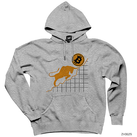 Kripto Para Boğa Yılı Gri Kapşonlu Sweatshirt Hoodie