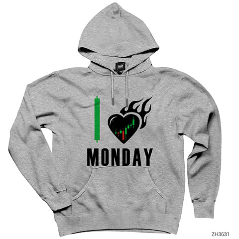 Kripto Para Pazartesi Gri Kapşonlu Sweatshirt Hoodie