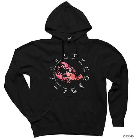 Yengeç Burcu Modern Siyah Kapşonlu Sweatshirt Hoodie