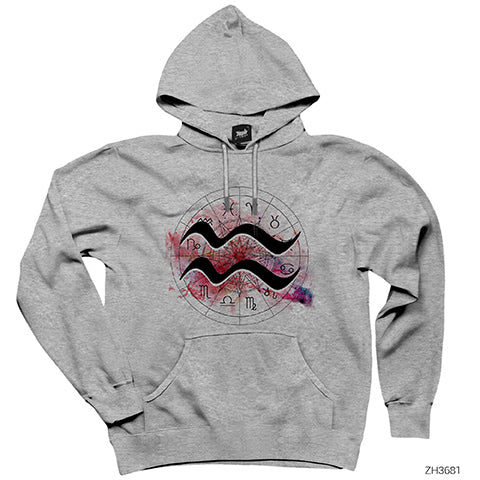 Kova Burcu Artwork Gri Kapşonlu Sweatshirt Hoodie