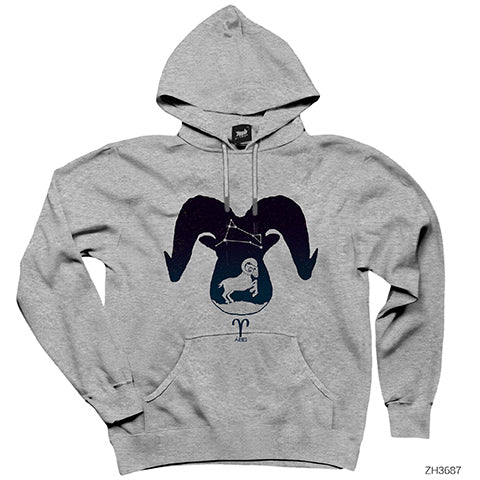 Koç Burcu Yıldızlar Gri Kapşonlu Sweatshirt Hoodie