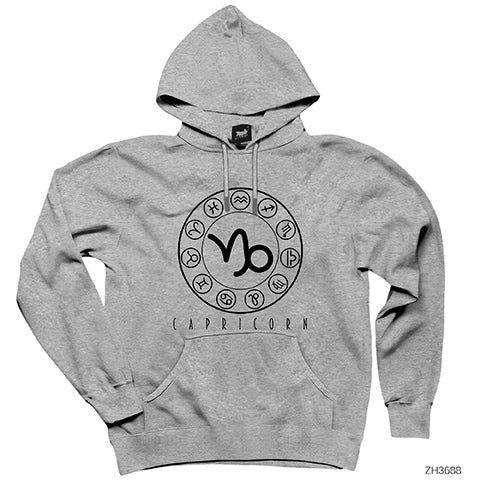 Oğlak Burcu Capricorn Gri Kapşonlu Sweatshirt Hoodie