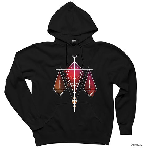 Terazi Burcu Geometrik Siyah Kapşonlu Sweatshirt Hoodie