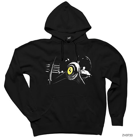 Ferrari Steering Wheel Siyah Kapşonlu Sweatshirt Hoodie