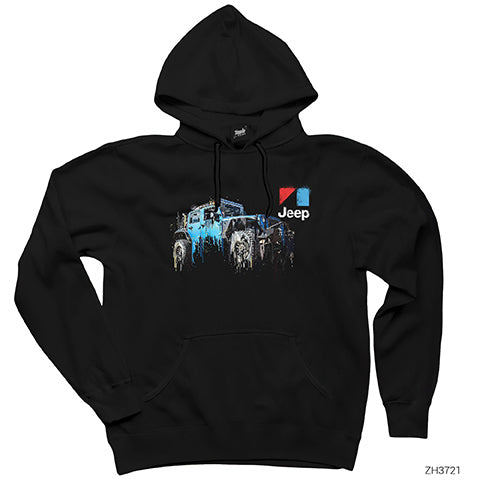 Flowing Jeep Siyah Kapşonlu Sweatshirt Hoodie