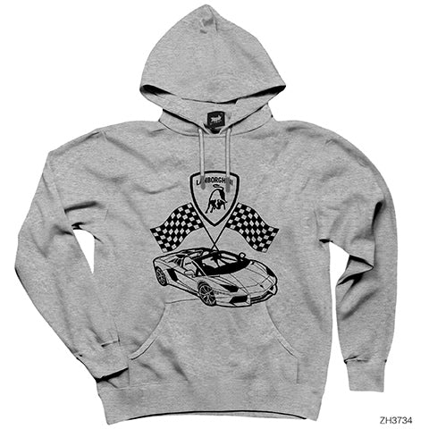 Lamborghini For Racing Gri Kapşonlu Sweatshirt Hoodie