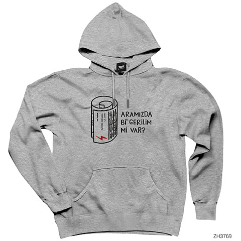 Aramızda Bir Gerilim mi Var Gri Kapşonlu Sweatshirt Hoodie