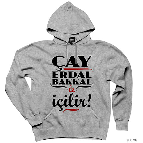 Çay Erdal Bakkalda İçilir Gri Kapşonlu Sweatshirt Hoodie
