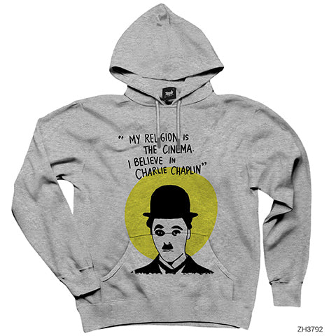 Charlie Chaplin Gri Kapşonlu Sweatshirt Hoodie