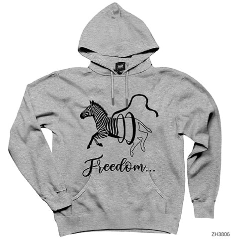 Freedom Zebra Gri Kapşonlu Sweatshirt Hoodie