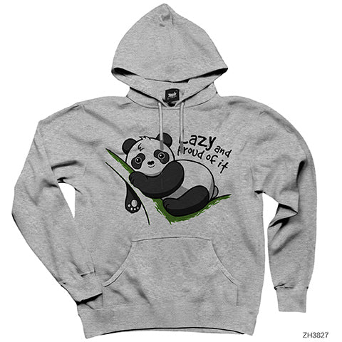 Lazy And Proud of It Gri Kapşonlu Sweatshirt Hoodie