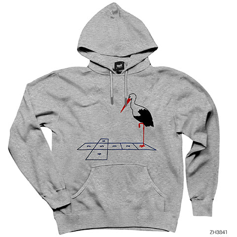 Seksek Oynayan Leylek Gri Kapşonlu Sweatshirt Hoodie