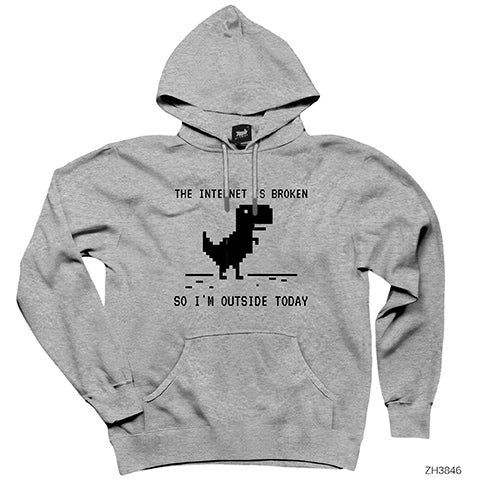 The Internet is Broken Gri Kapşonlu Sweatshirt Hoodie