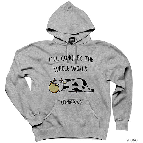 Tomorrow Cow İnek Gri Kapşonlu Sweatshirt Hoodie