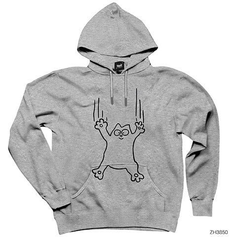 Tırmalayan Kedi Gri Kapşonlu Sweatshirt Hoodie