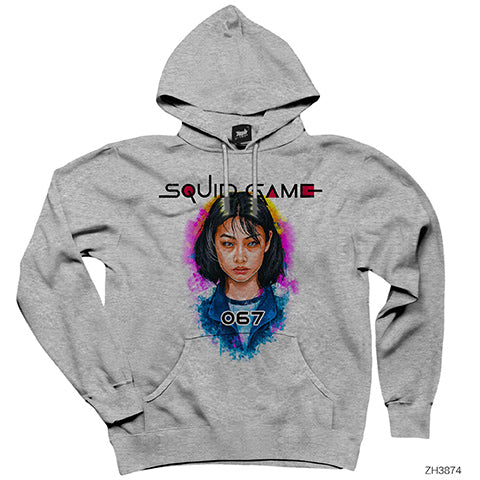 Squid Game Kang Sae-byeok 067 Gri Kapşonlu Sweatshirt Hoodie