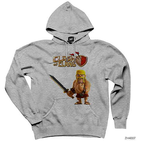 Clash Of Clans Barbar Gri Kapşonlu Sweatshirt Hoodie