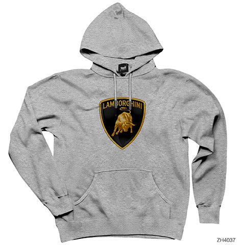 Lamborghini Classic Gri Kapşonlu Sweatshirt Hoodie