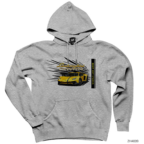 Lamborghini Life Style Gri Kapşonlu Sweatshirt Hoodie