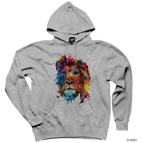 Aslan Colorful Splash Gri Kapşonlu Sweatshirt Hoodie