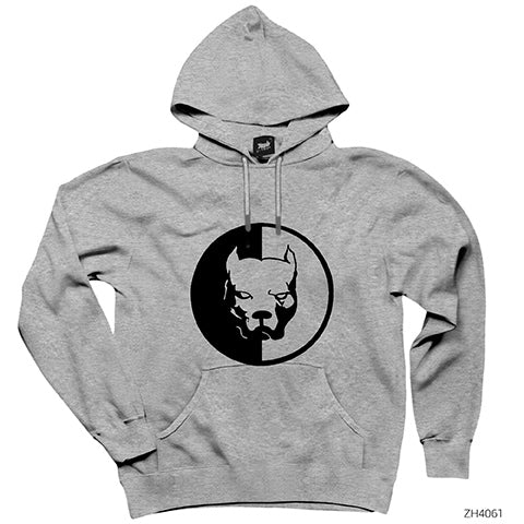 Pitbull Logo Gri Kapşonlu Sweatshirt Hoodie